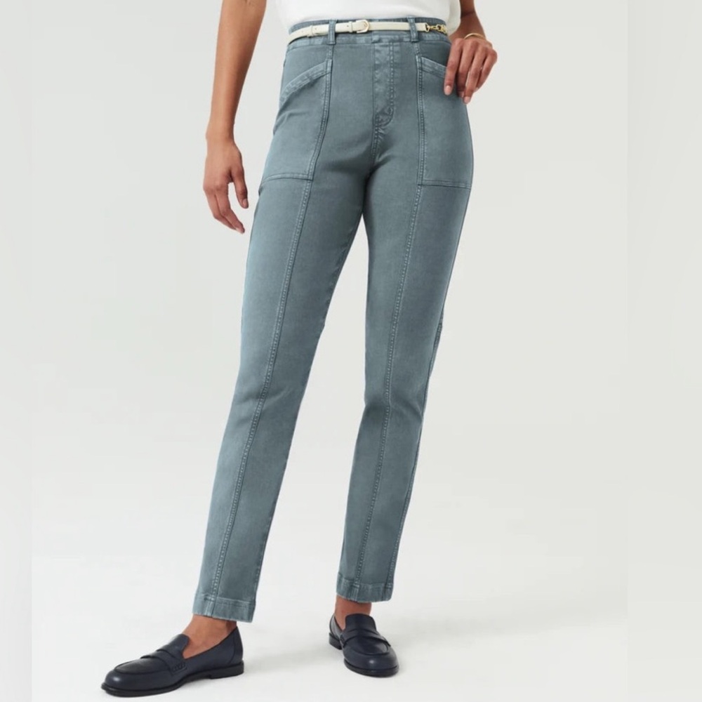 Spanx Twill Straight Leg Hazy Blue Grey Pants Size S